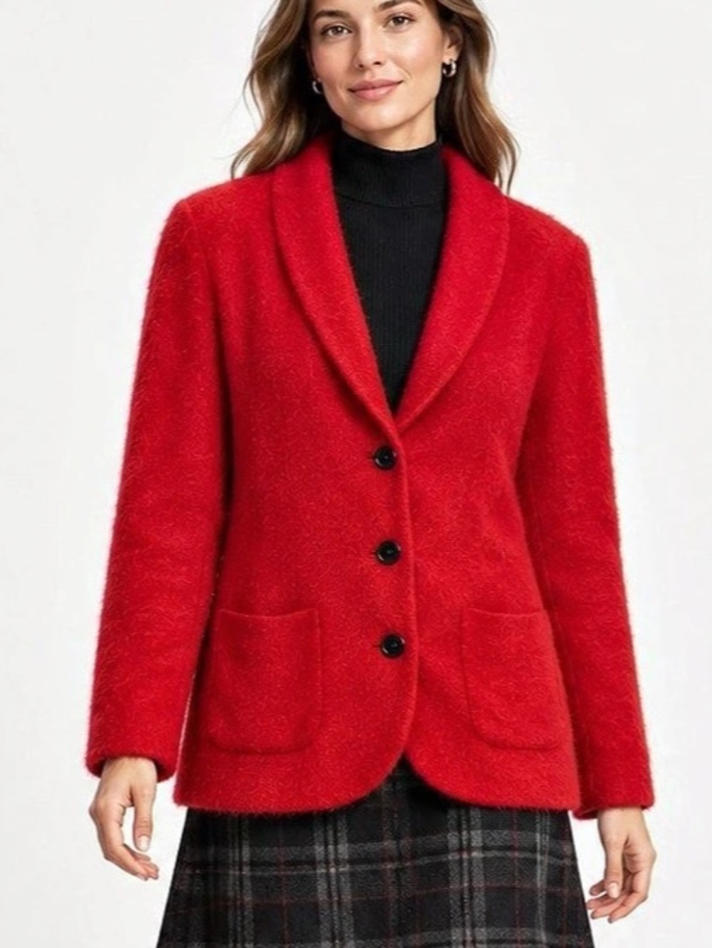 Basler Red Mohair Blend Shawl Collar Knit Blazer EU 44 / Approx US 14 Like New